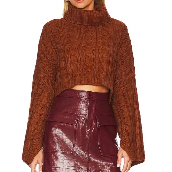 Steve Madden Sloane Cropped Turtle Neck Cable Knit Rust Color Sweater//XS - Picture 6 of 10